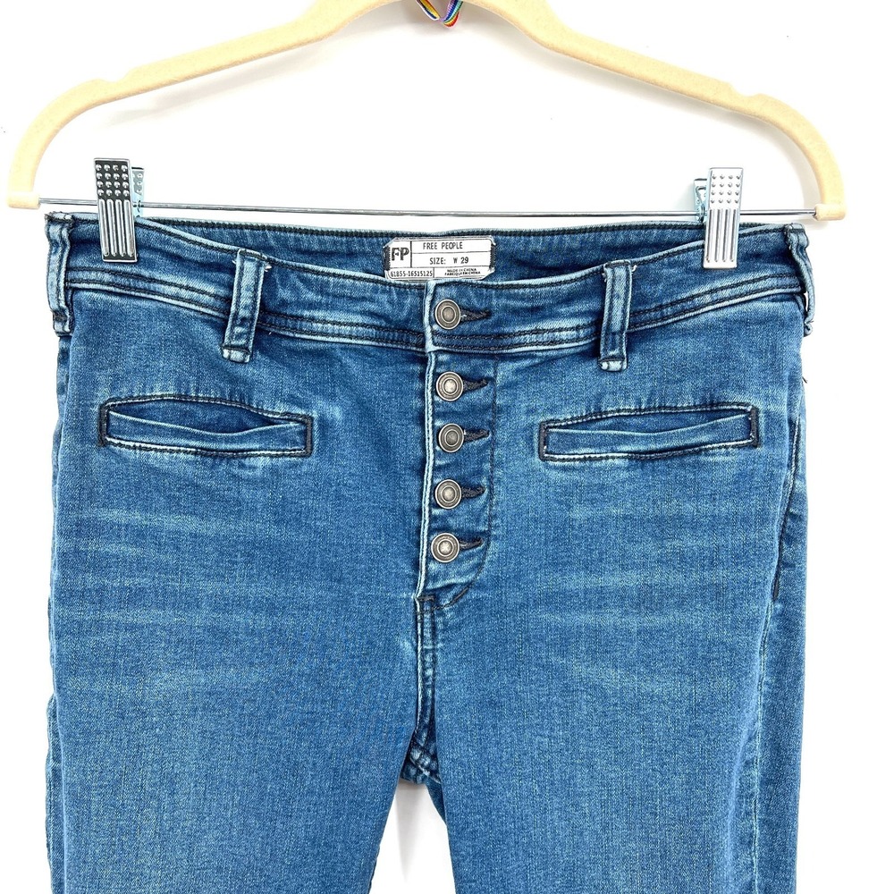 Free People mid rise flare jeans straight‎ stretch bell bottom boho retro 29 - Picture 2 of 10